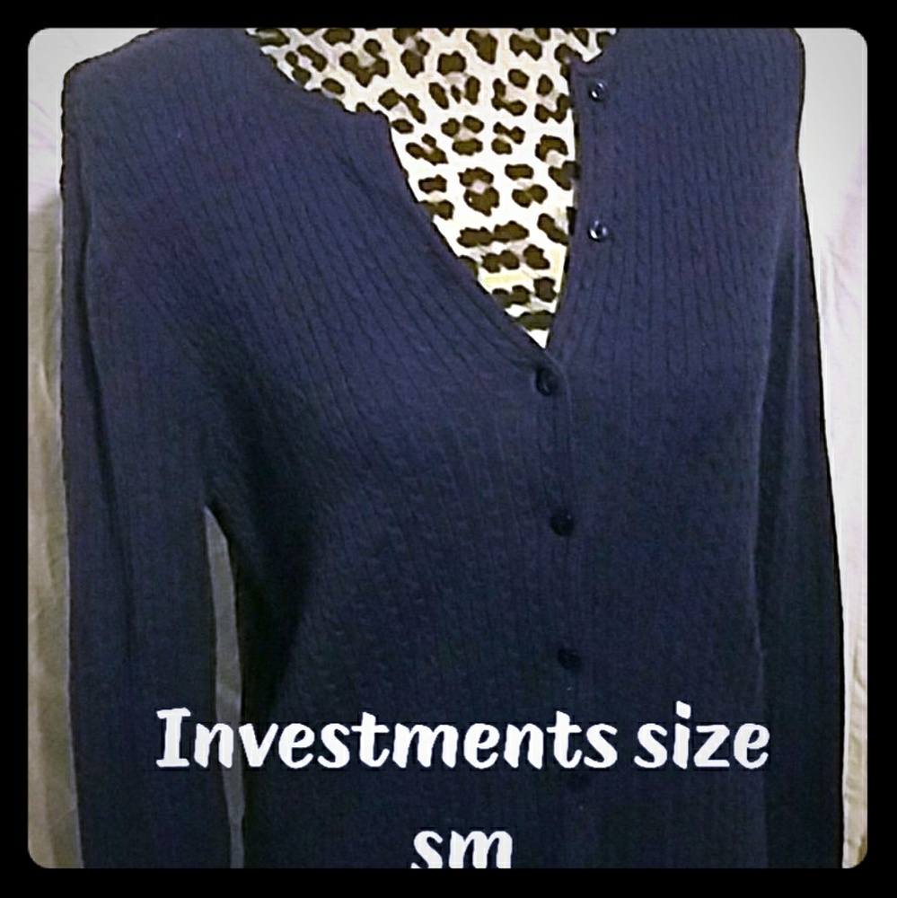 Sweater Cardigan Investments Size Small Navy Blue